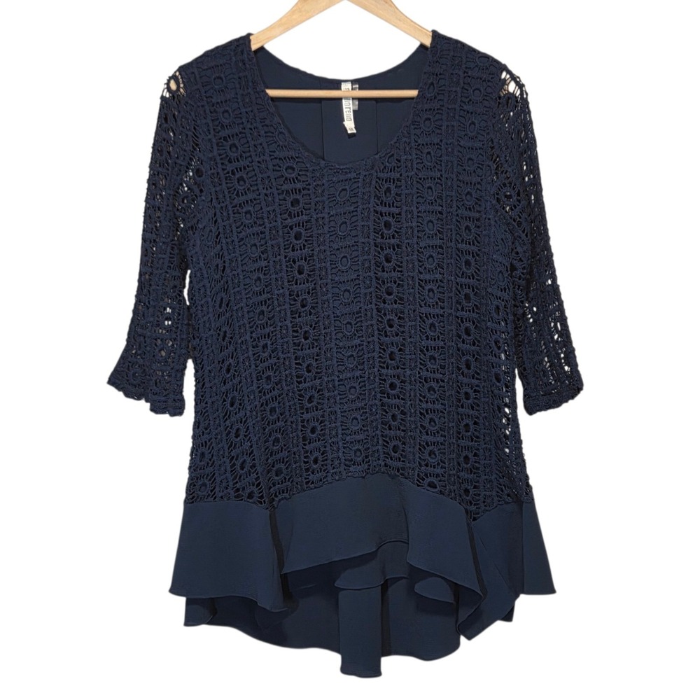 Womens Crochet Knit Tunic Top‎ Sheer Flowy Feminine Bohemian  Romantic Size M